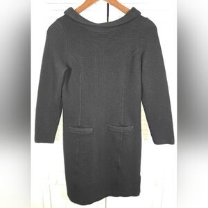 Boden Marion Black Long Sleeve Boat Neck Midi Shift Ribbed Dress Sz 4R